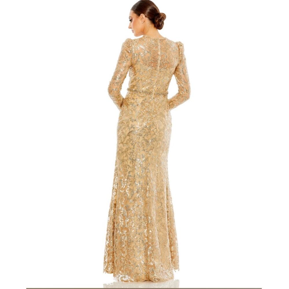 Mac Duggal Embellised Gold Long Sleeve MOB Prom Maxi Gown Plus Size 20 68011 New - Picture 2 of 9